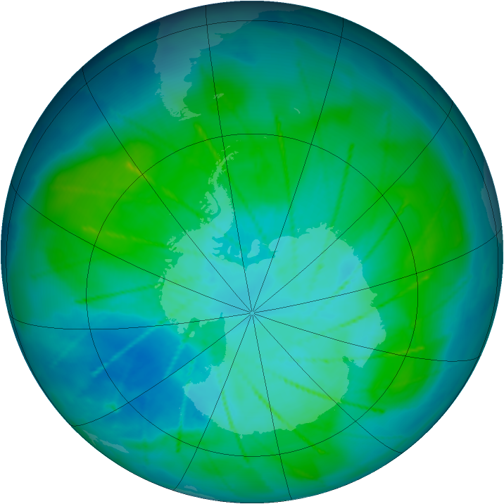 Antarctic ozone map for 24 January 2010